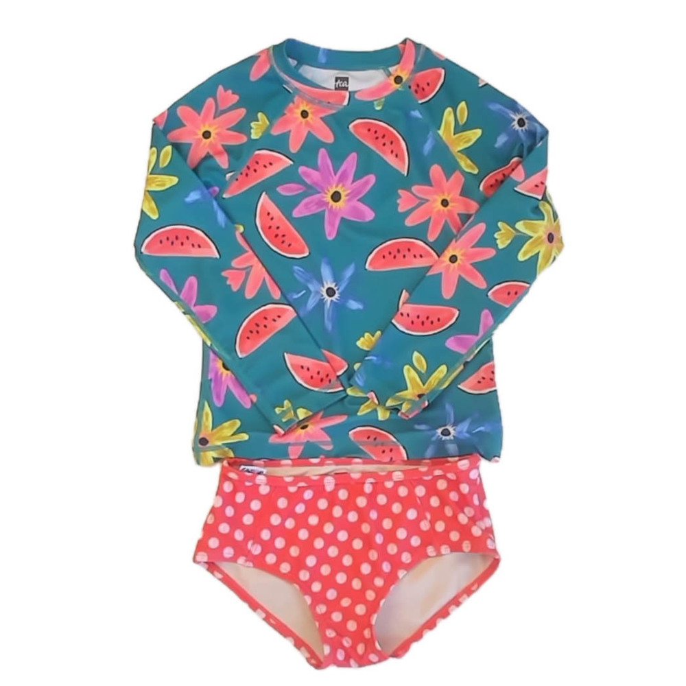 Tea Collection Girls Green | Red 2-piece Swimsuit size: 6 Years